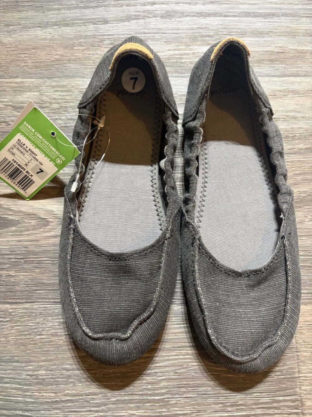 Sanuk Elle V Eight Shoes Flats Size 7 38 Slip On Charcoal Gray Vegan Yoga NEW - Picture 2 of 10
